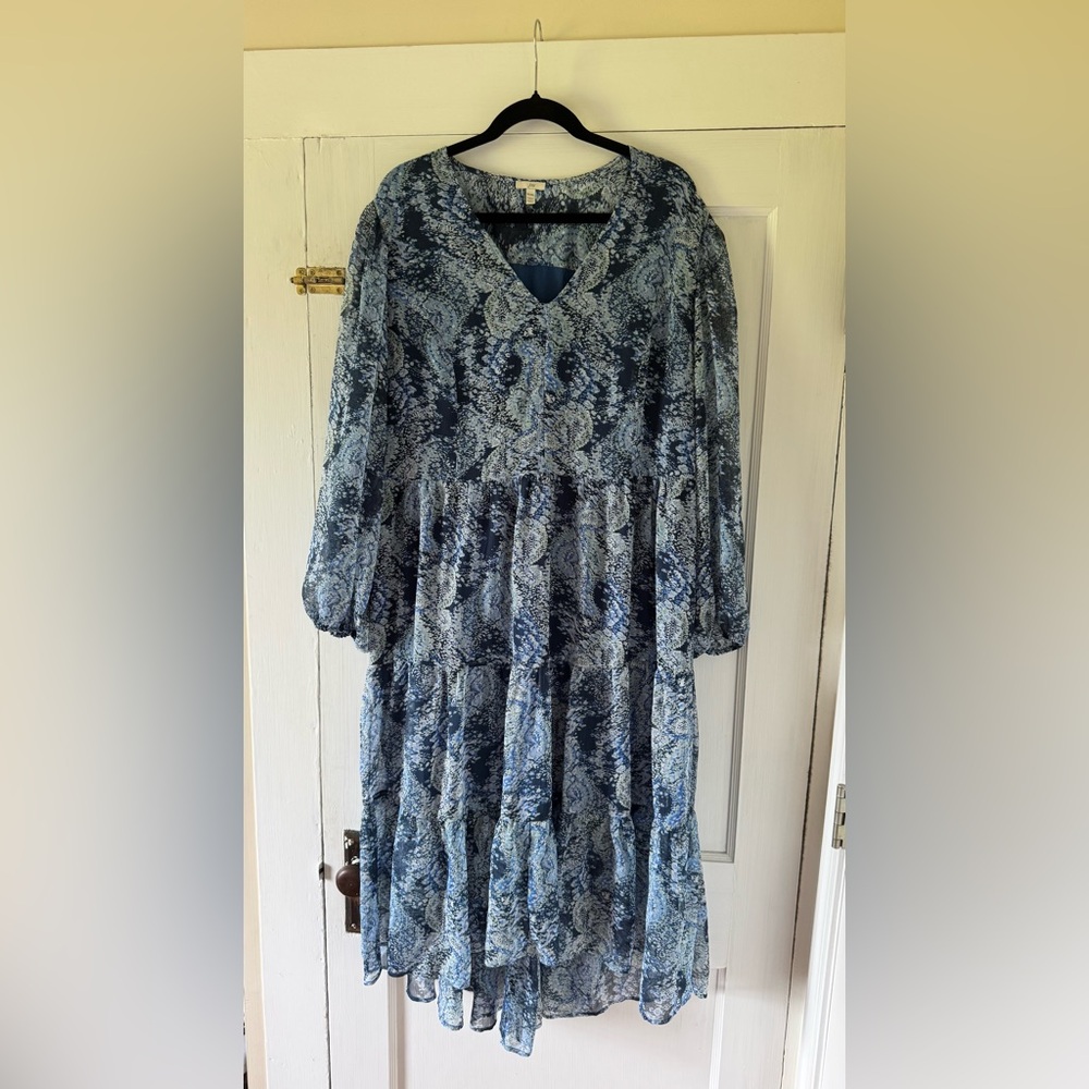 Joie Blue Gray Long Sleeve V-Neck Sundress